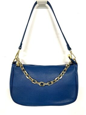 IRIS Blue Leather Shoulder Bag Gold Chain Crossbody Strap Convertible Purse